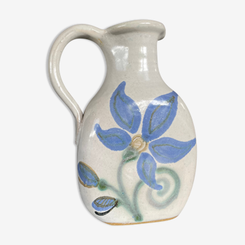 Pitcher vintage jug in porcelain stoneware signed with floral painting decoration