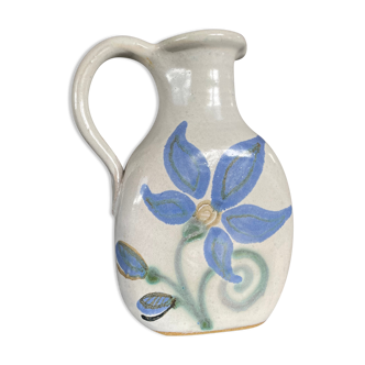 Pitcher vintage jug in porcelain stoneware signed with floral painting decoration