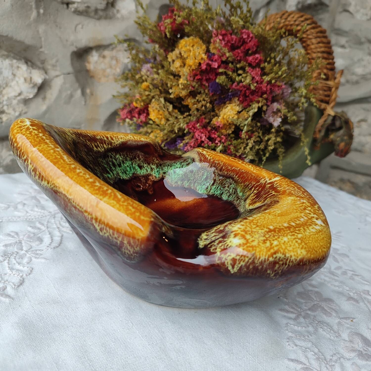 Vallauris empty pocket ashtray enameled ceramic