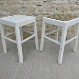 Pair of wooden stools, original white patina