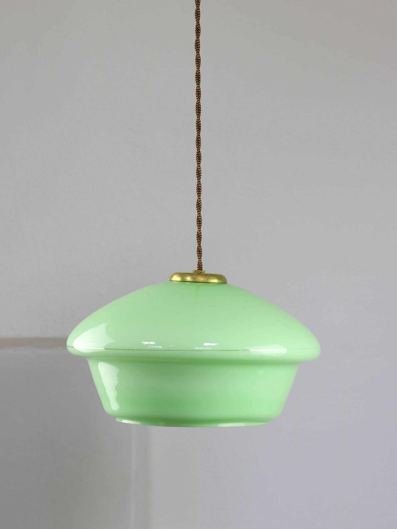 Mid-Century Italian Green Glass and Brass Pendant Lamp