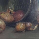 Pastel painting "Still life with onions and bottles" attr. Léonce Pellet