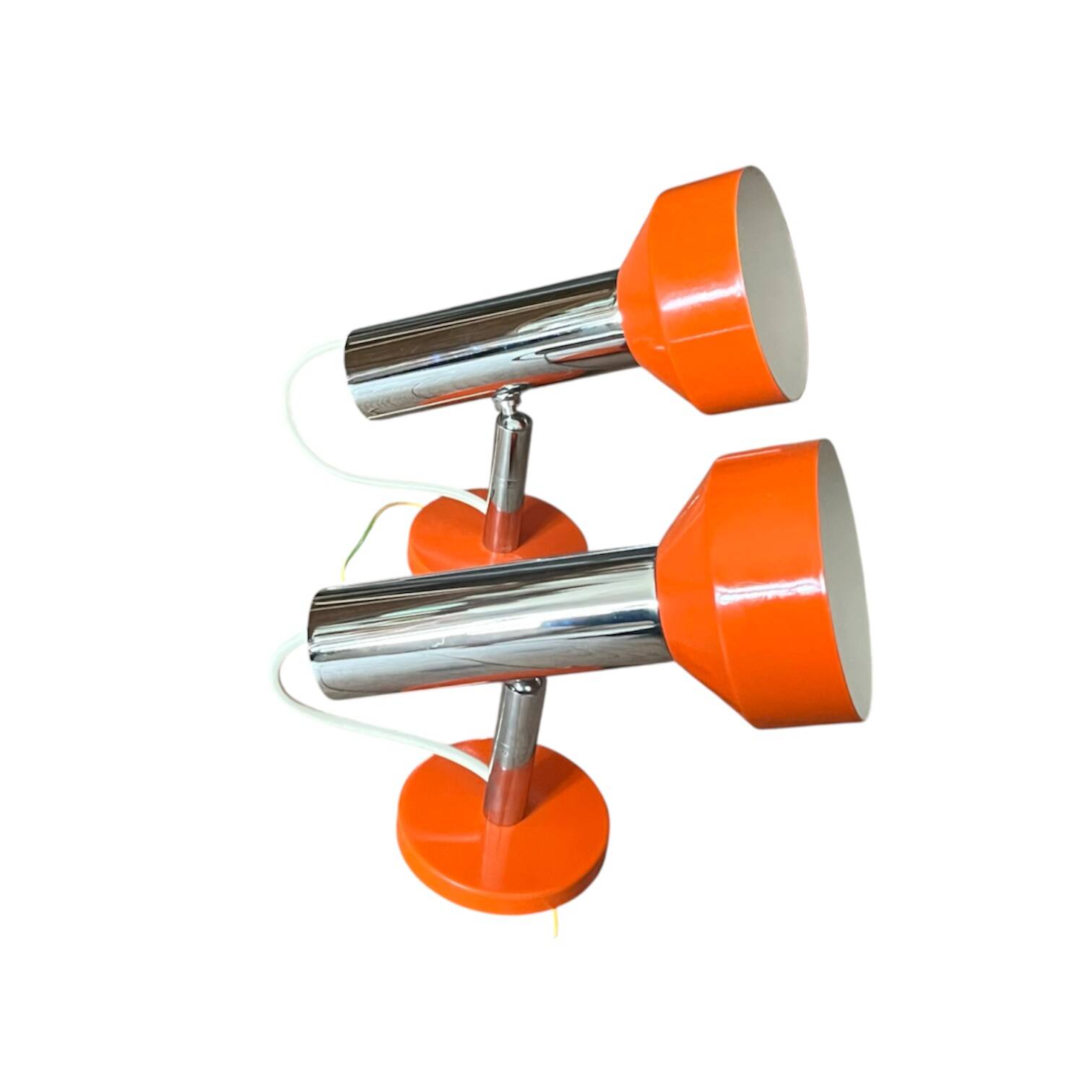 Pair of orange aluminium wall spotlights from the seventies.