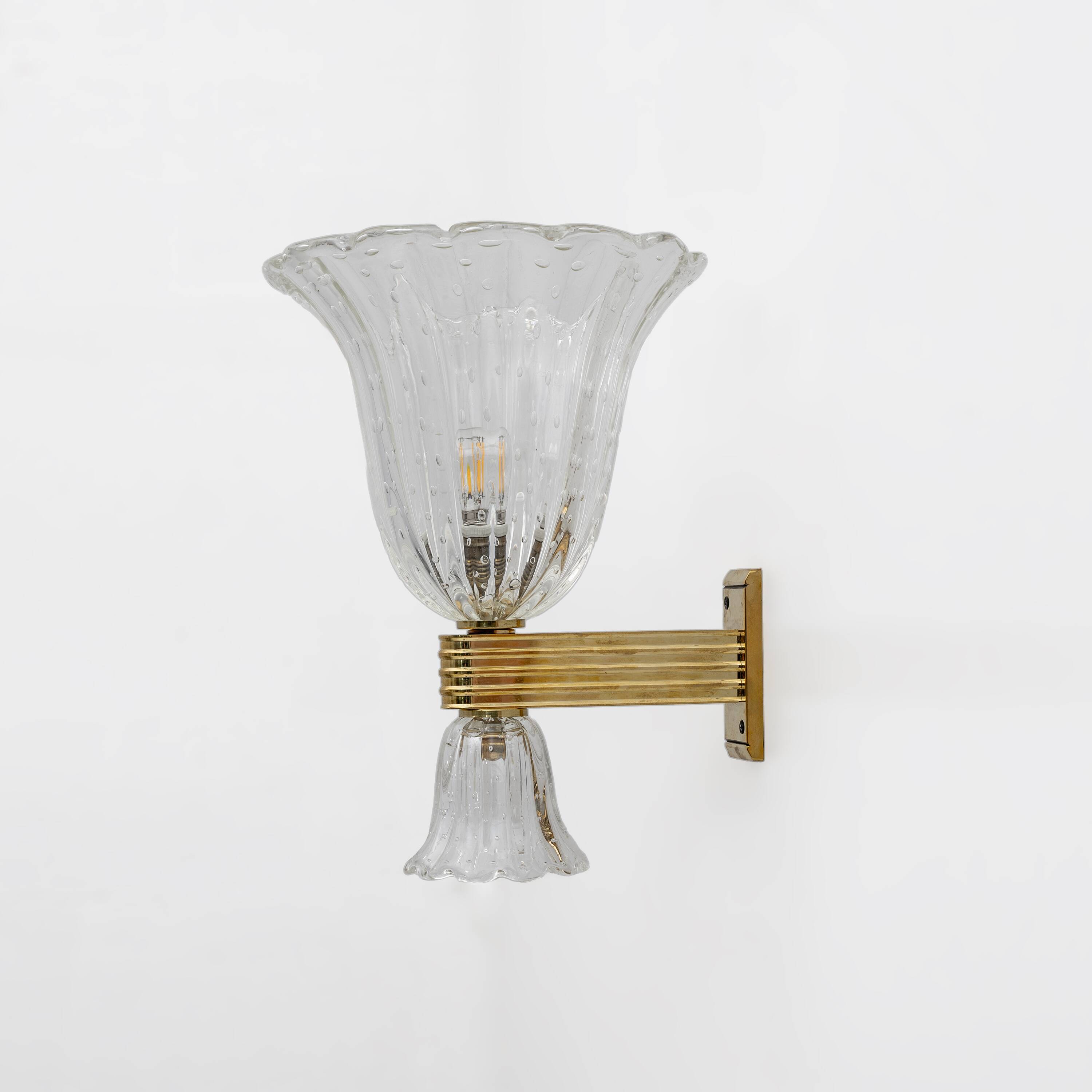 Barovier & Toso Art Deco Style Brass and Murano Glass Sconce