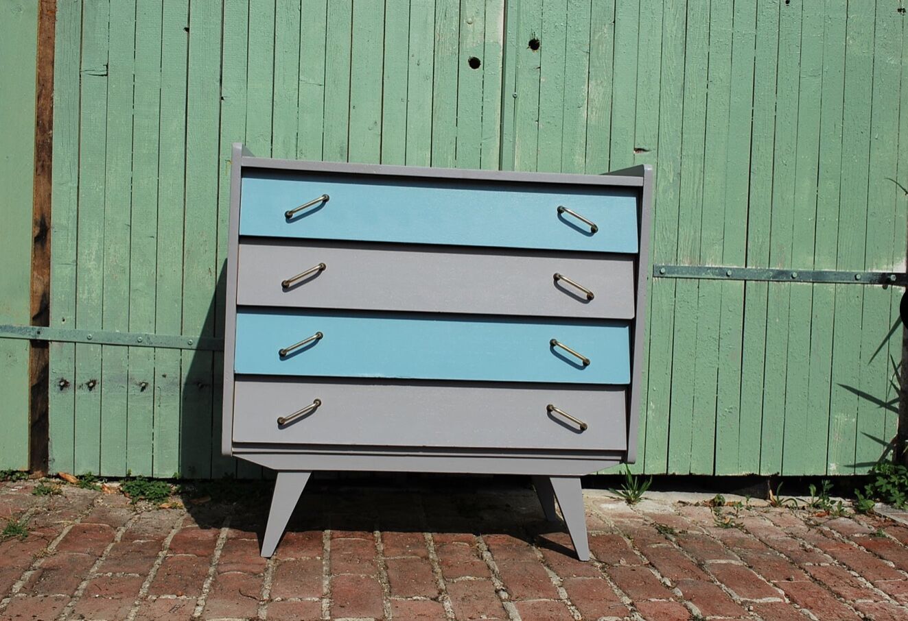 Renovated blue vintage chest of drawers
