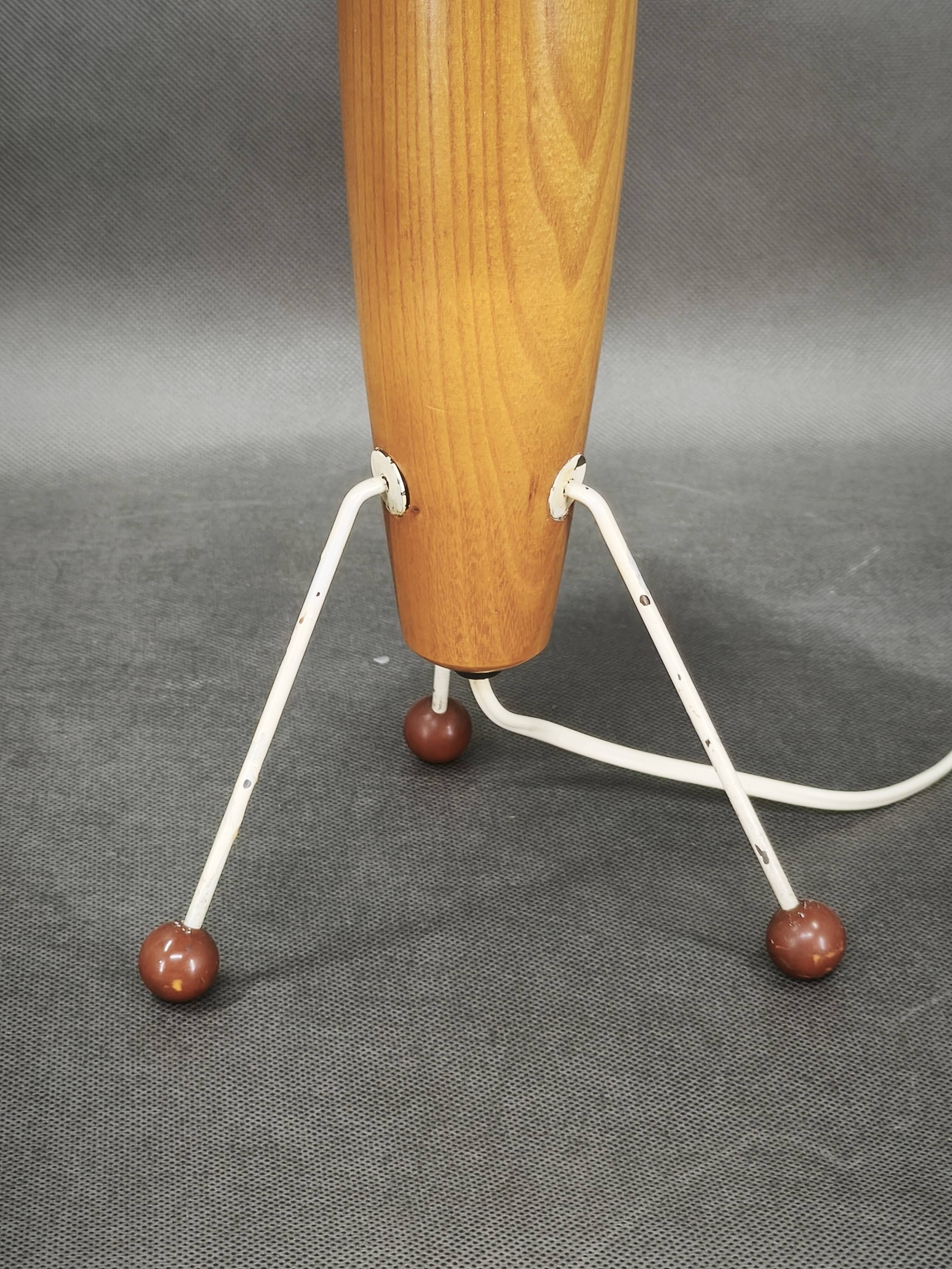 1960s Space Age Tripod Wood Table Lamp with Original Shade, Czechoslovakia