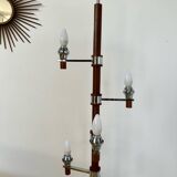 Old Scandinavian design wooden floor lamp from the 60s with 6 vintage lights