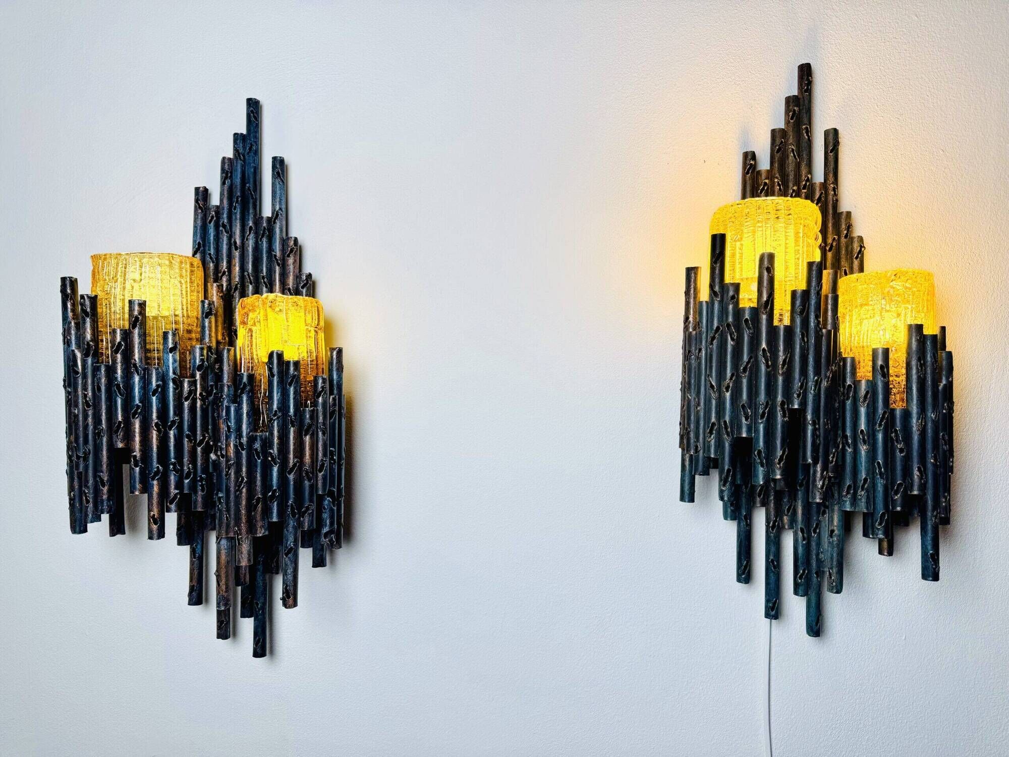 Set Of Double Chalice Brutalist Wall Lamp By Marcel Fantoni, Italy, 1960S