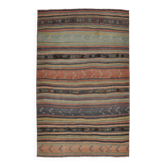 Tapis Kilim rayé orange pâle 130 x 205 cm, tapis robuste en laine 4 x 7