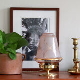 Old globe extra lamp in pink glass with gilding, brass foot