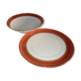 Lot assiette et plat en porcelaine de Limoges avec liseré orange et or