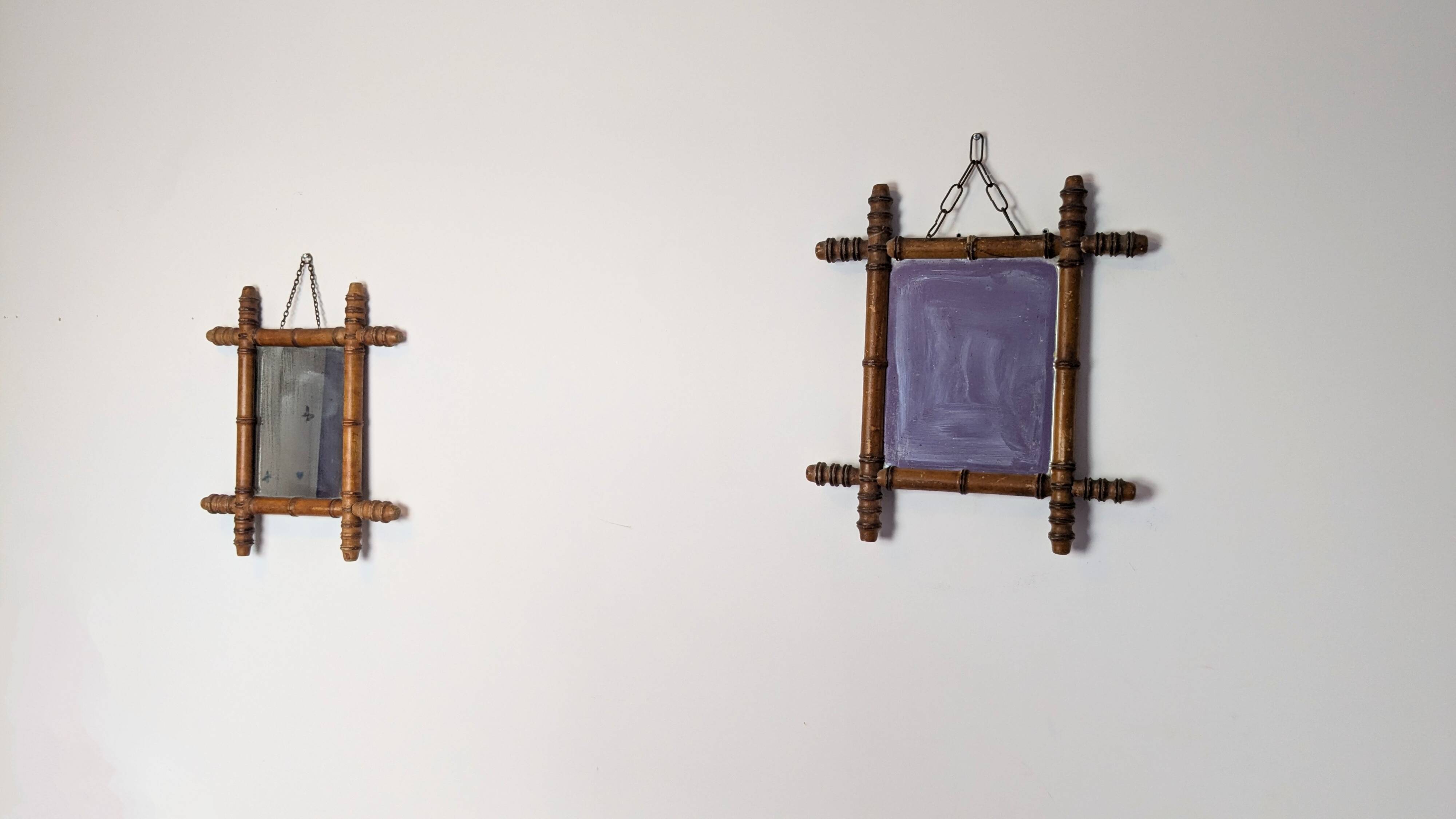 Antique bamboo mirror with pitted glass 40x34 cm