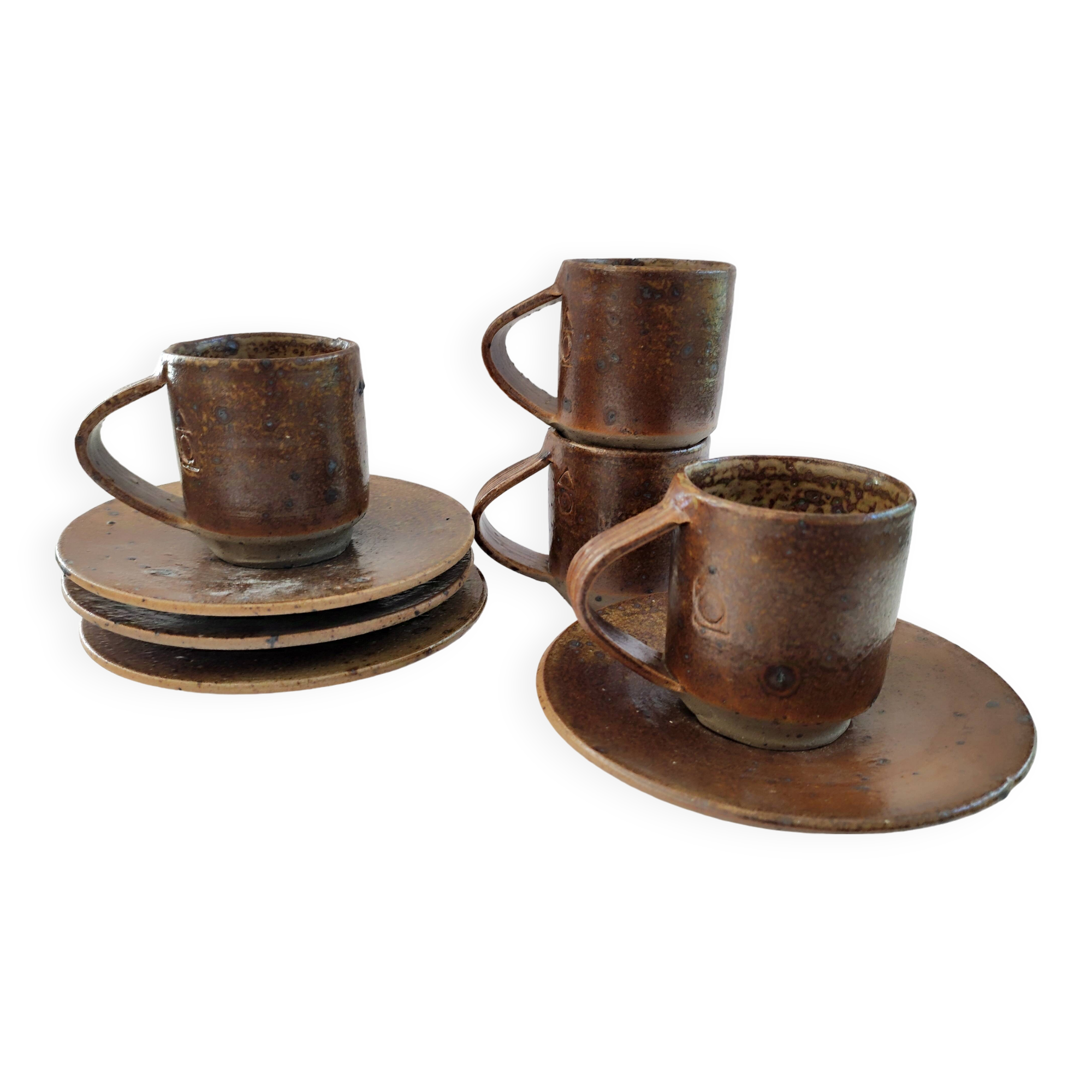 Lot de 4 tasses à café en grès de Puisaye