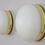 Mid Century Spanish Modern Brass and Opaline Glass Sconces Metalarte 70s