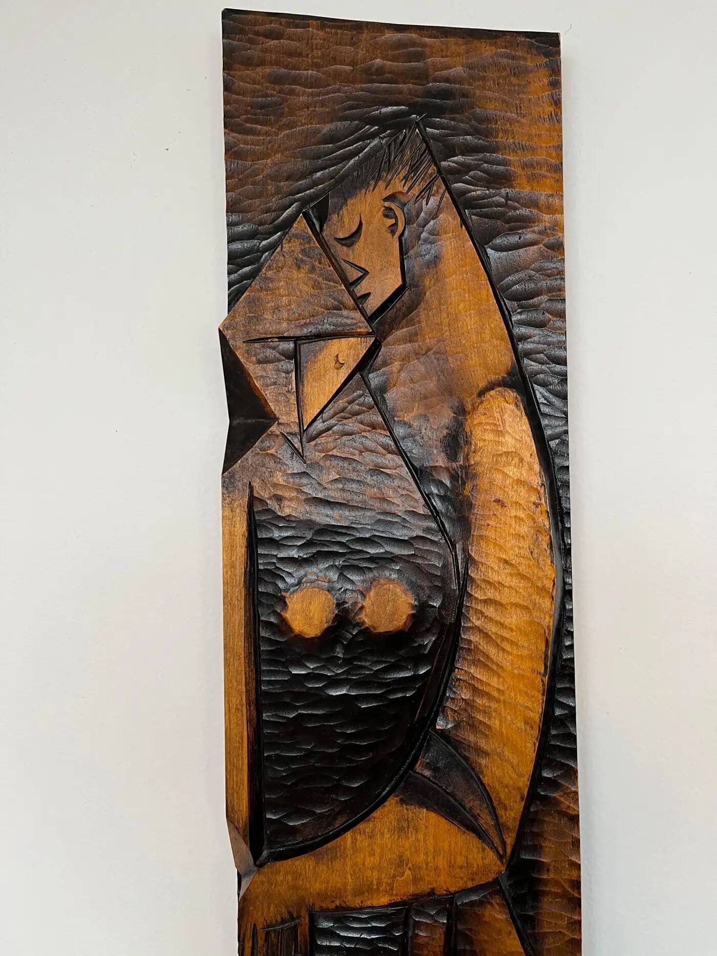 Big midcentury design wall wood decoration / lovers, 1960s, Czechoslovakia