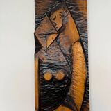 Big midcentury design wall wood decoration / lovers, 1960s, Czechoslovakia