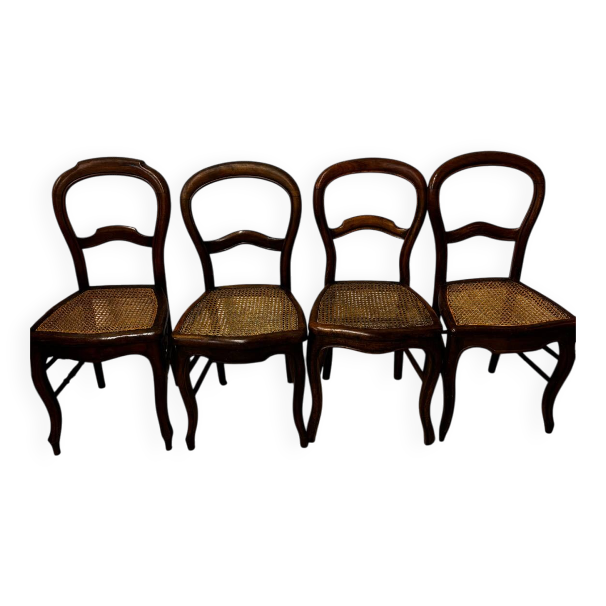 Lot de 4 chaises en cannage et bois Louis Philippe