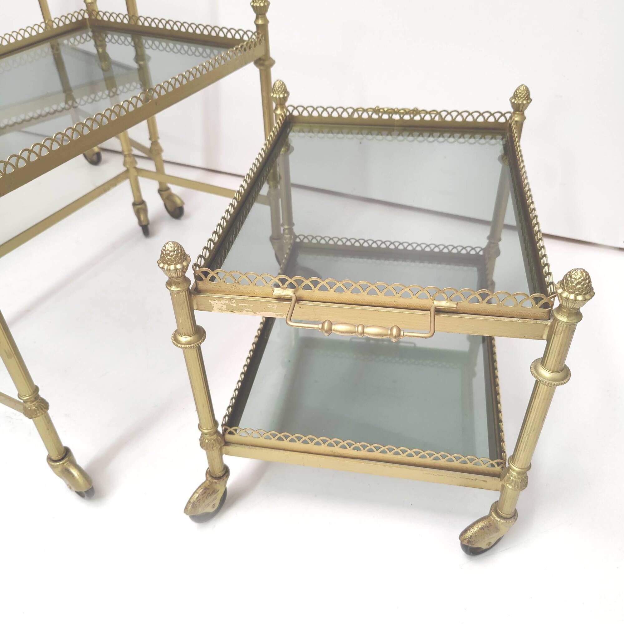 Desserts nesting tables gilded metal and smoked glass