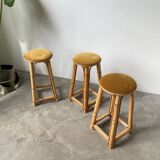 Set of three rattan high stools