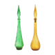Pair of 2 Italian vintage mid century "Empoli" glass jugs/decanters
