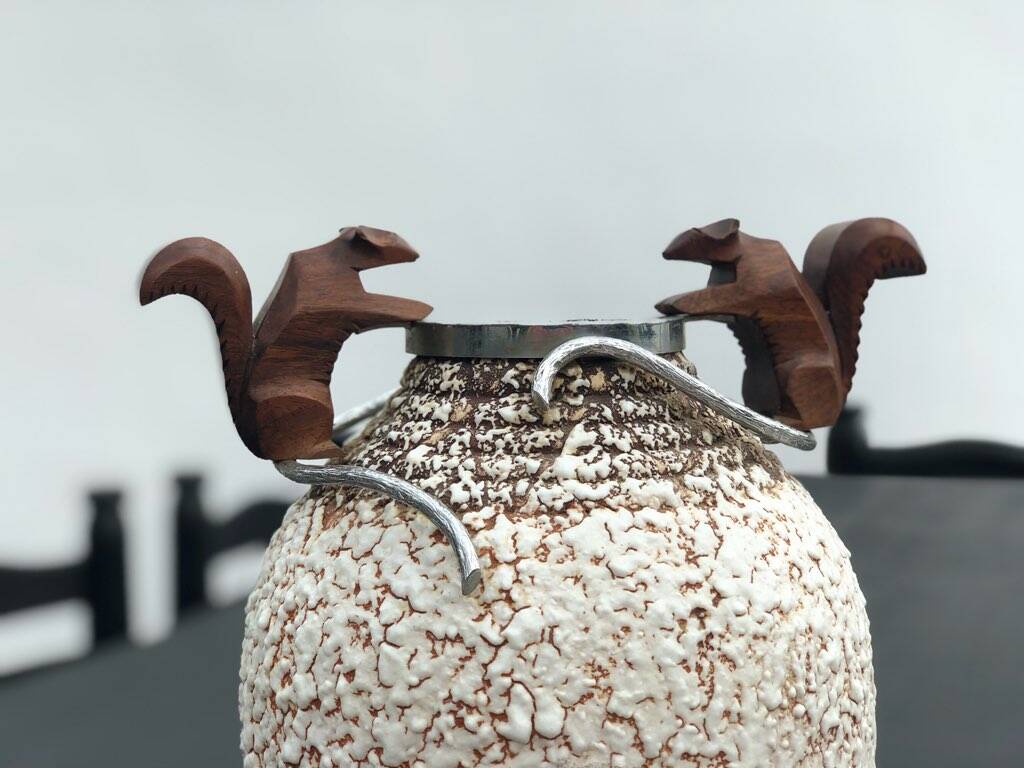 Lamp base Art Deco in Ceramic and Bronze by André Villien, 1930s