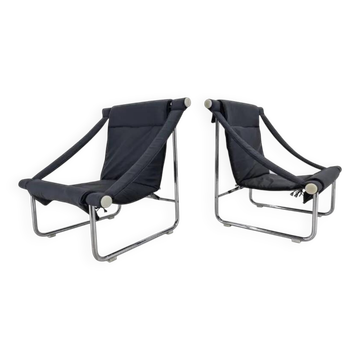 Pair of Midcentury Chrome and Leather Armchairs, 1970s