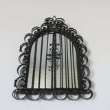 Opening mirror, shuttered, in black wrought iron, Vallauris 50s 60s