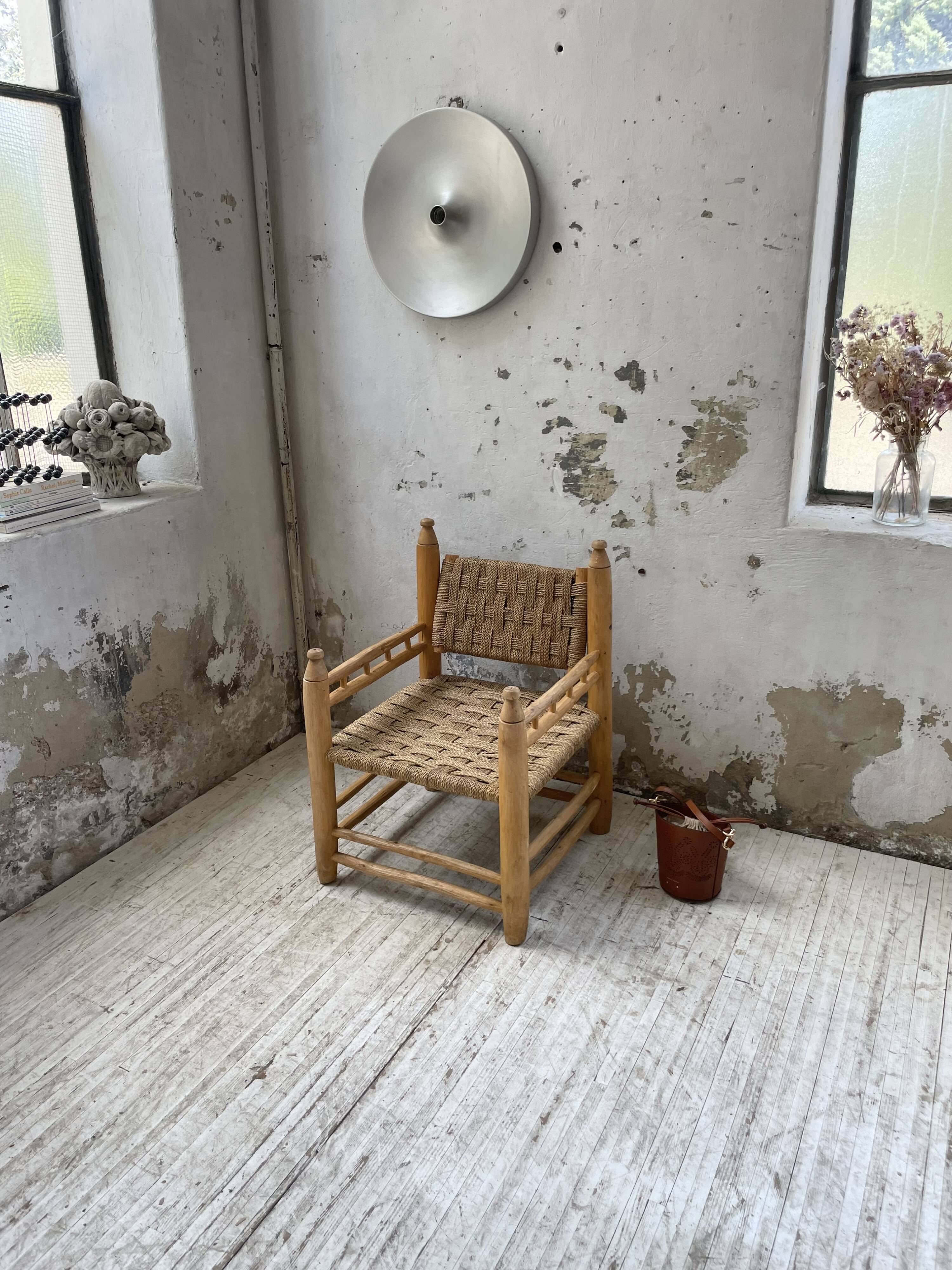 Moroccan wooden and rope armchair