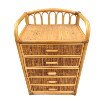 Chiffonnier en rotin et bambou vintage