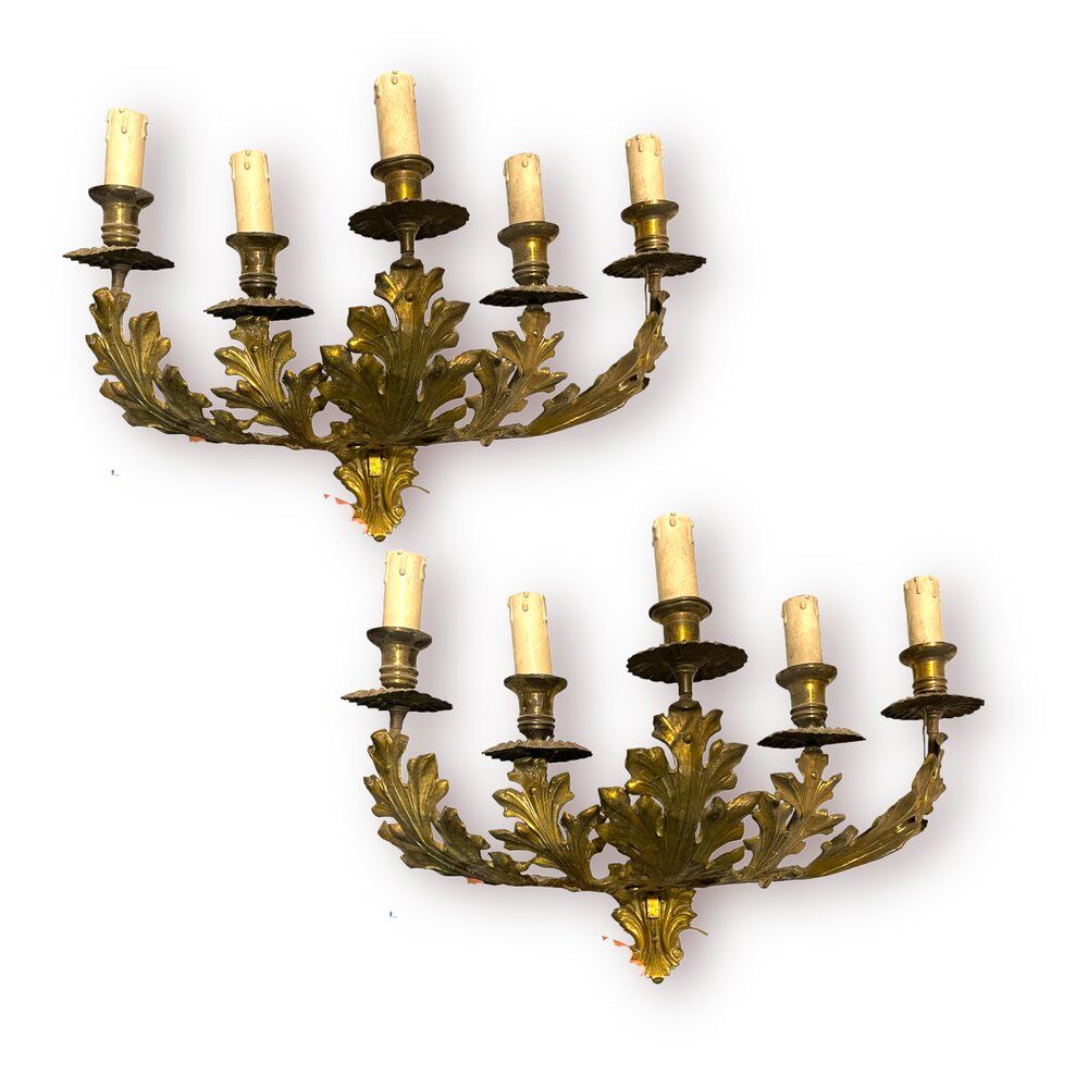 Vintage Italian Gold Gilded Tole Sconces, 1960s, Set of 2