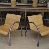 Pair of Vintage Design Armchairs in Metal and Wood, 1950s
