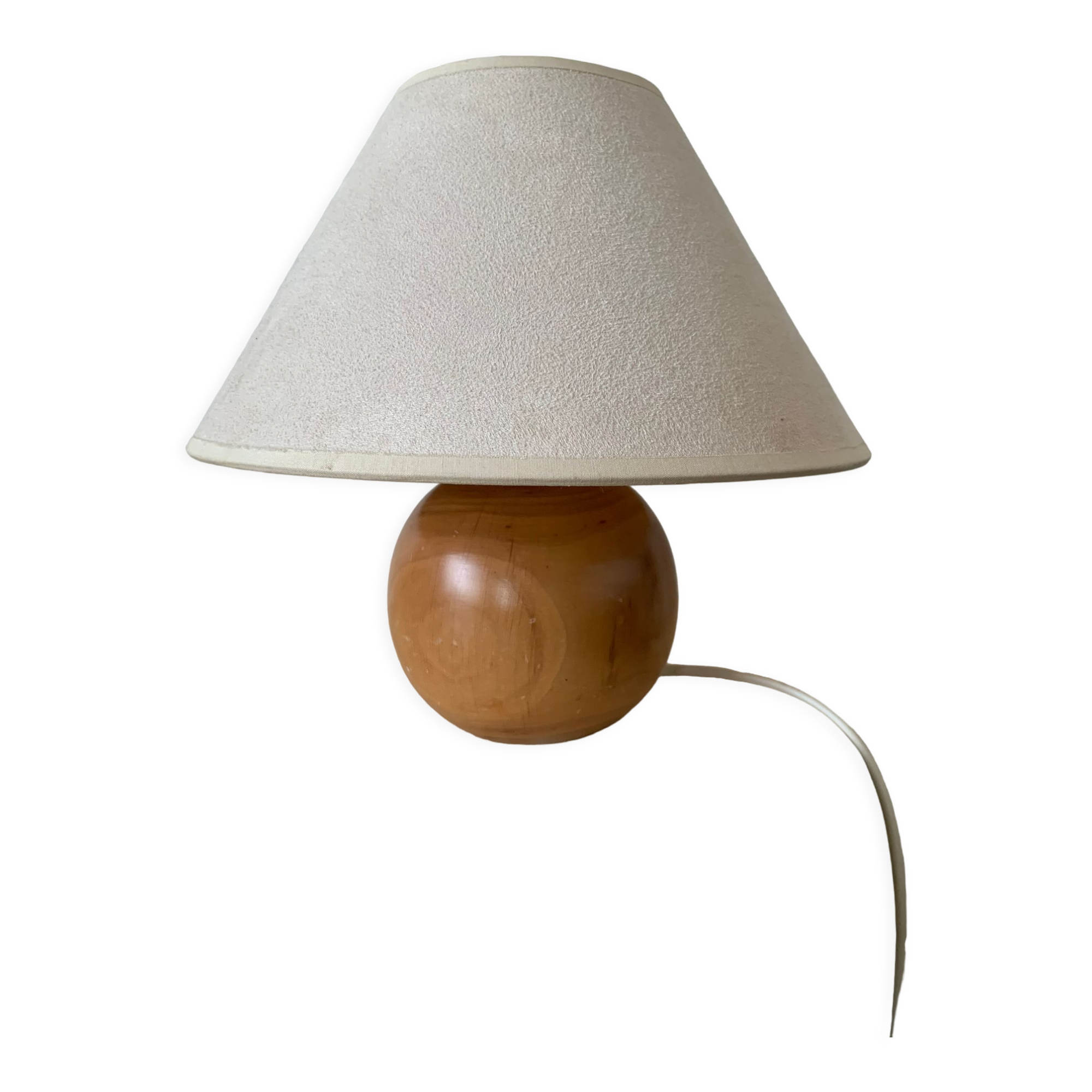 Lampe boule  en bois blond vintage