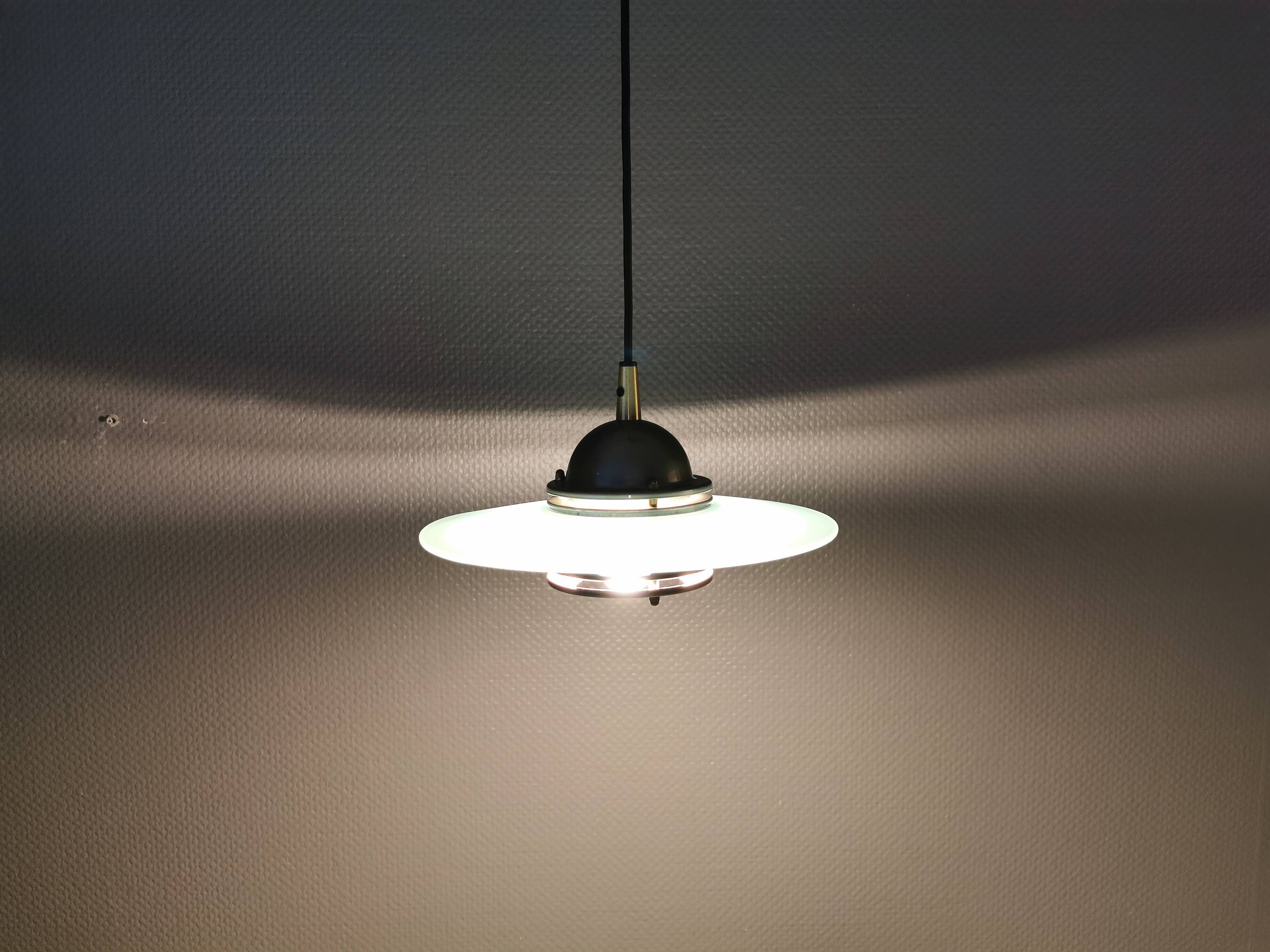 Hanging lamp in metal and painted glass by Swedish Belid, estimated 1980-90s