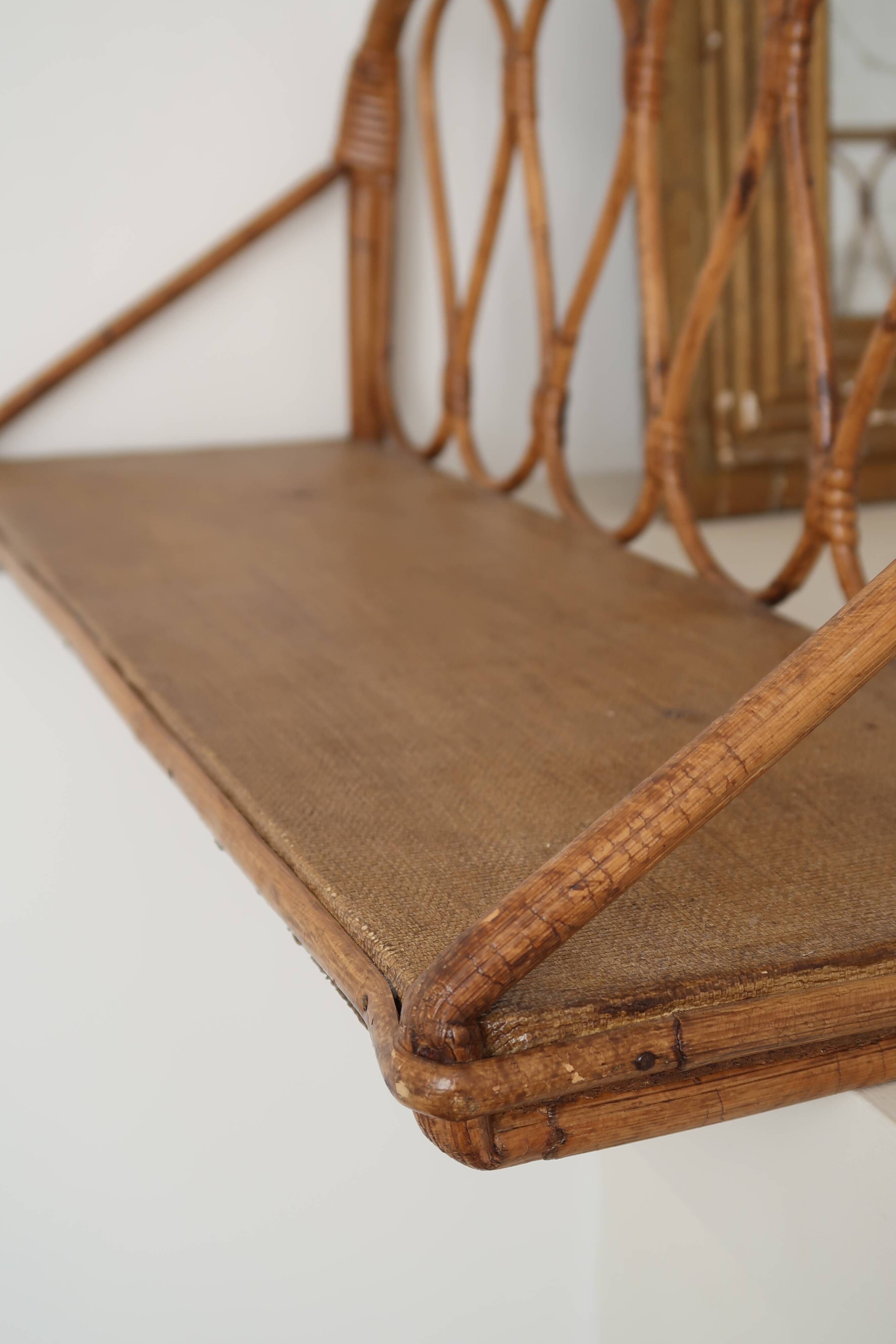 Pair of rattan wall shelves