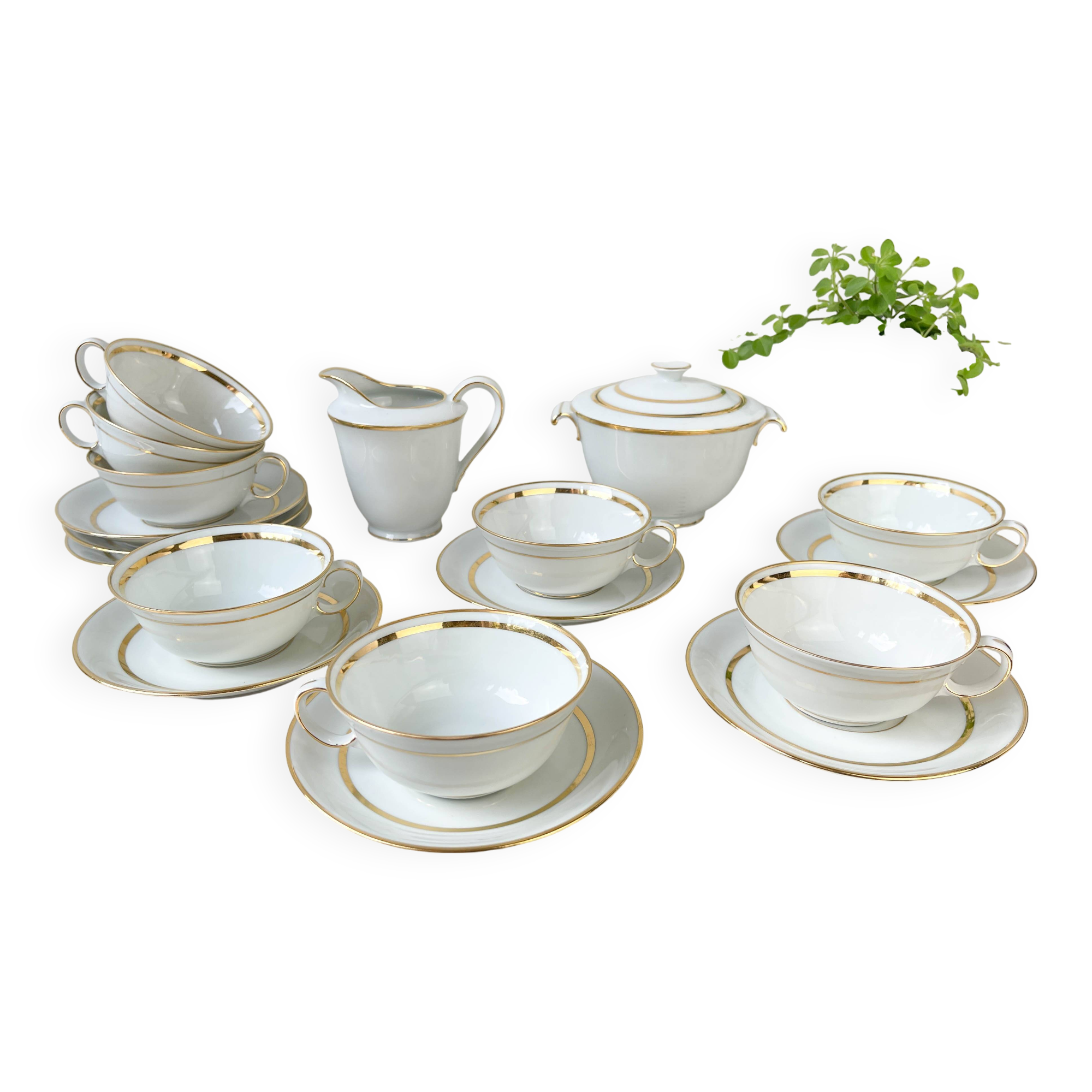 Vintage Bernardaud & Cie Limoges France porcelain tea/coffee set in white and gold