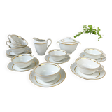 Service à thé/café vintage en porcelaine Bernardaud & Cie Limoges France blanche doré