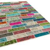 Handmade turkish overdyed 173 cm x 228 cm multicolor patchwork carpet