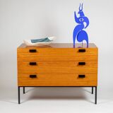 Chest of drawers in varnished blond cherry wood. 1960s.