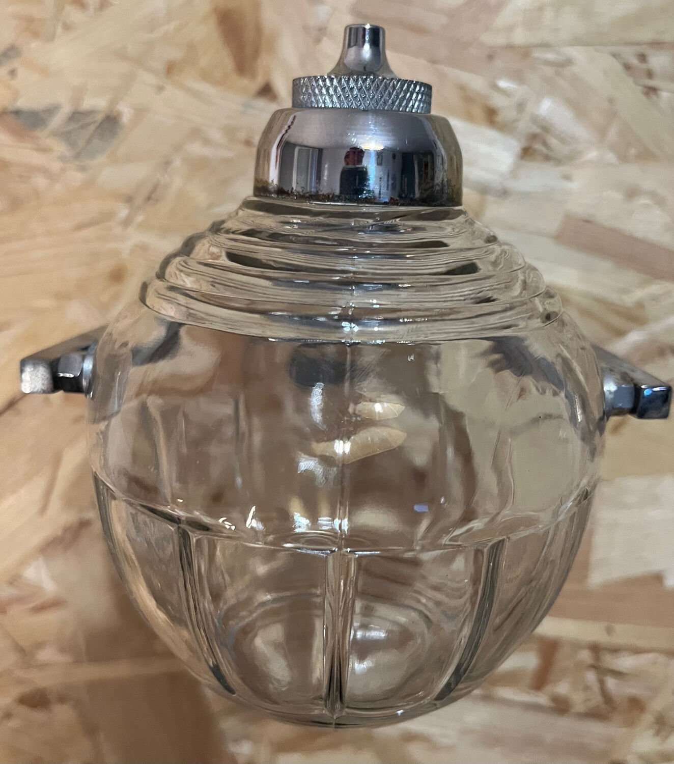 Old glass and metal liquid soap dispenser
