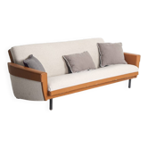 Vintage convertible sofa in fabric and imitation leather
