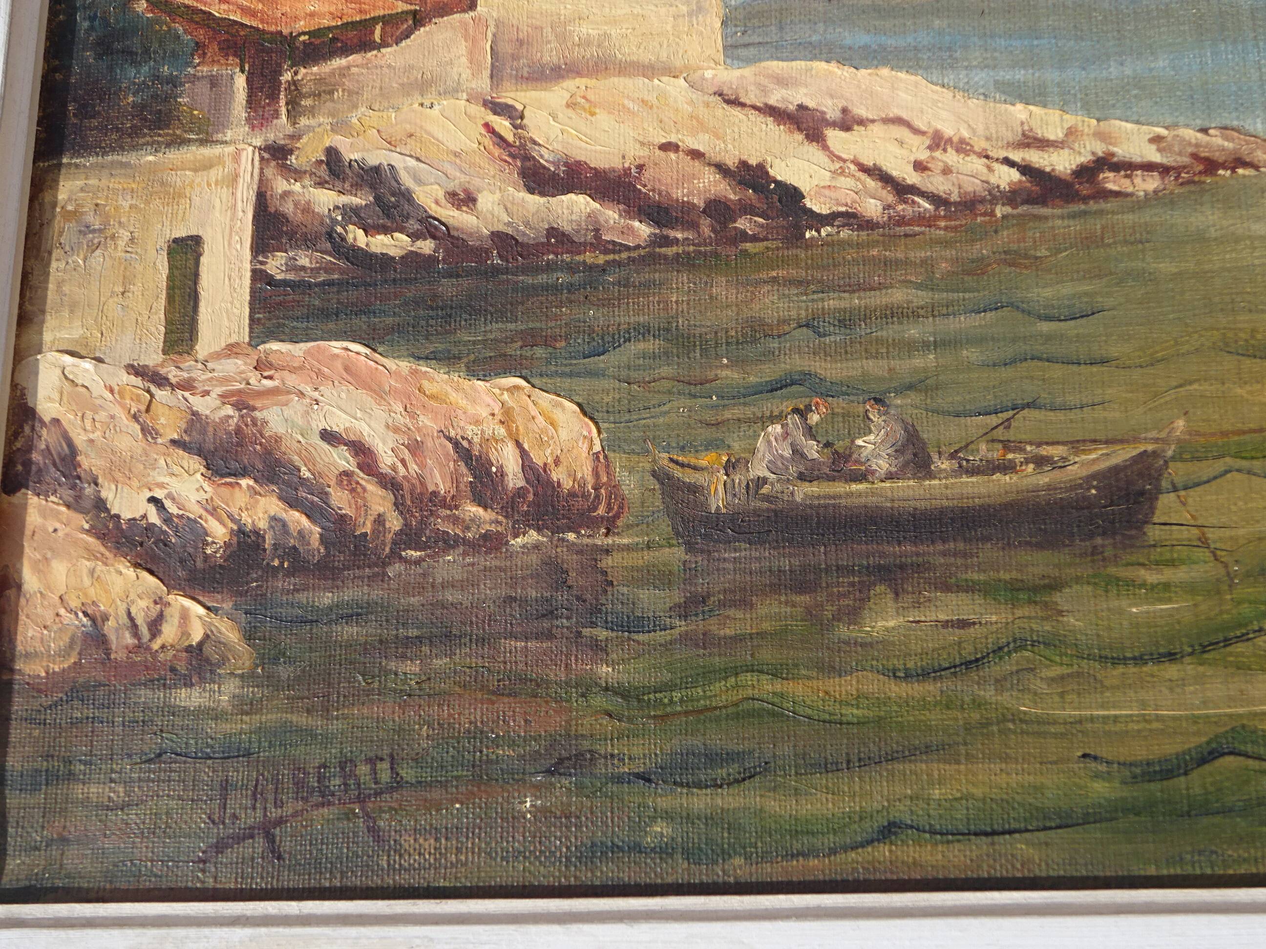 Huile sur toile du XIXème siècle, calanques, Méditerranée