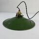 Old conical industrial pendant light in green enamelled sheet metal