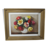 Oil on canvas still life vase bouquet of flowers signed