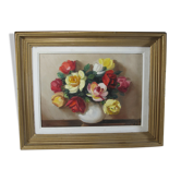 Huile sur toile nature morte vase bouquet de fleurs signé