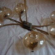 Vintage chandelier 6 lights, metal and glass, vintage 1950s