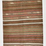 5x7 Faded Brown Antique Kilim Rug, 136x195Cm Handknotted Wool Carpet