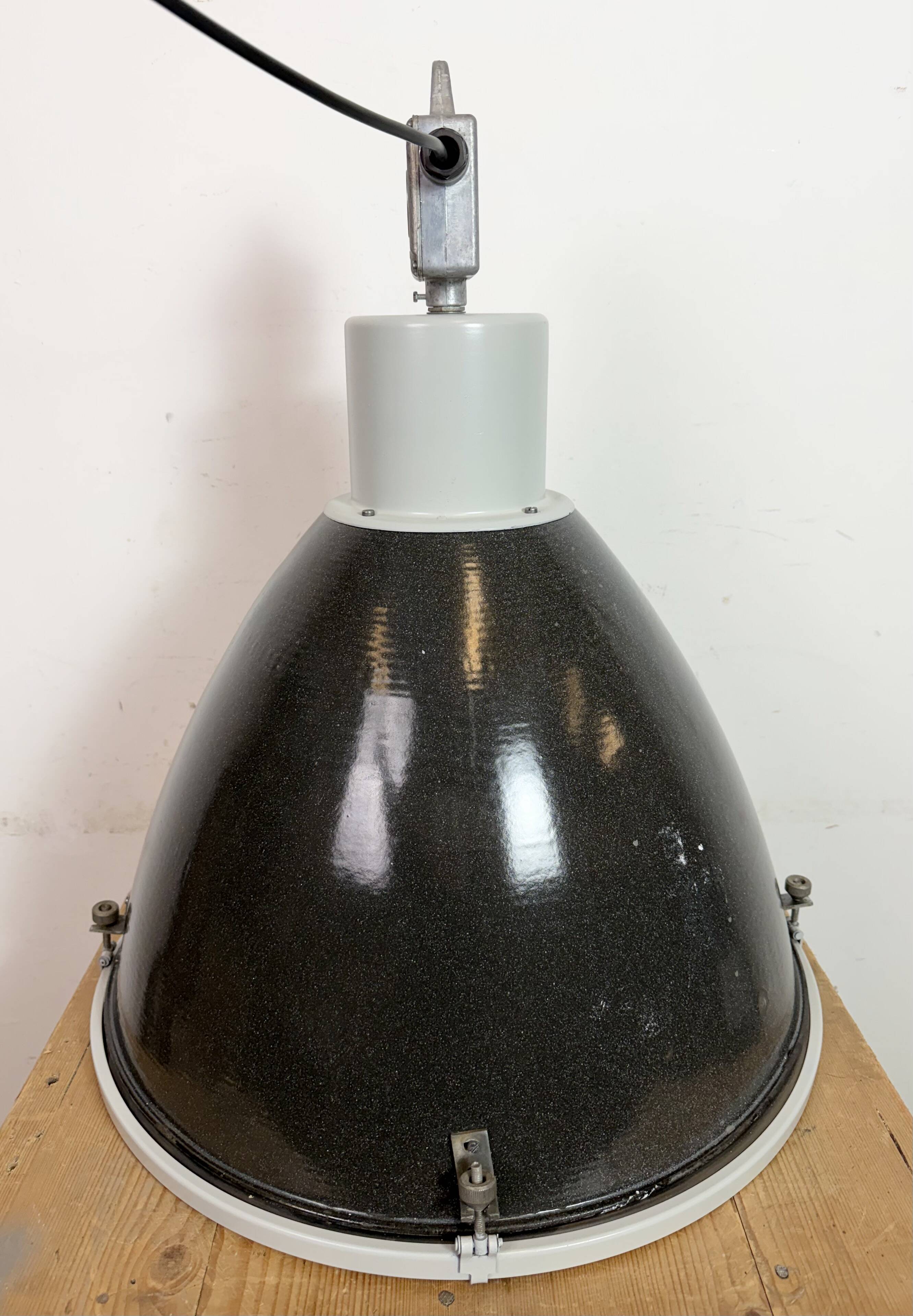 Large Industrial Enamel Factory Pendant Lamp with Glass Cover, 1960s