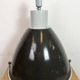 Large Industrial Enamel Factory Pendant Lamp with Glass Cover, 1960s