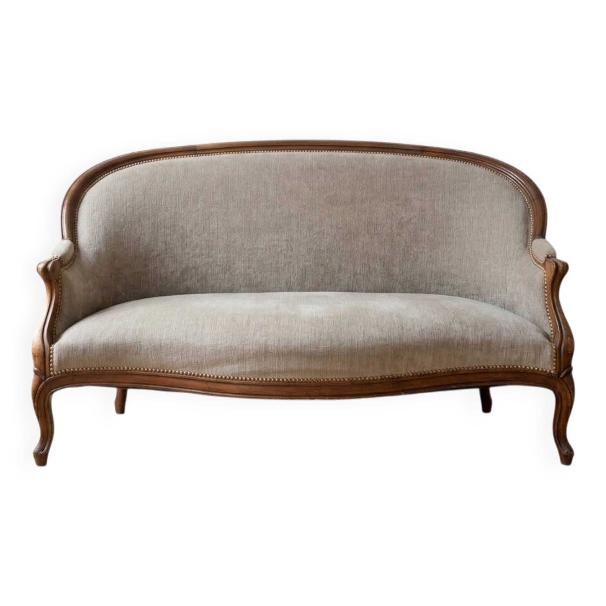Louis XV style basket canapé in wood and beige fabric.