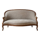 Canapé corbeille style Louis XV en bois et tissu beige